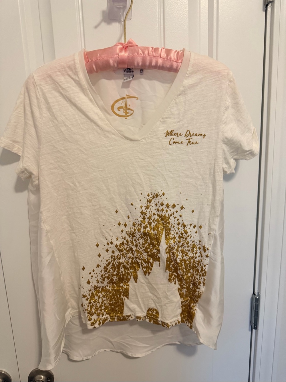 Disney parks Where Dreams Come True Gold Graphic V-Neck Women's Top